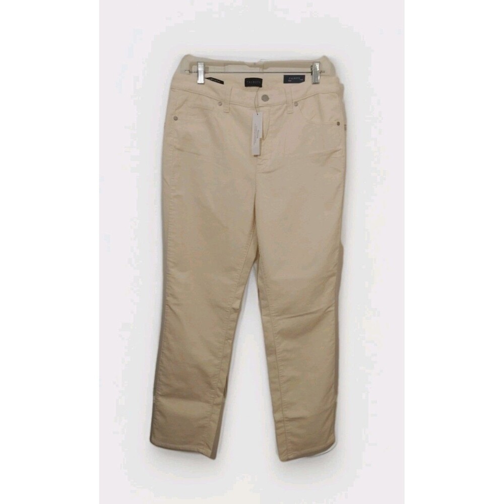 NWT Talbots Corduroy Straight Leg Pants Sliming Invisible Panel Ivory Cream SZ 8